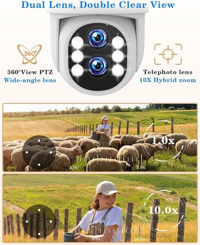 نظام كاميرا أمان 4K لاسلكي، عدسة مزدوجة 4MP+4MP 10X تكبير 2.4G/5G كاميرات PTZ لأمن المنزل في الهواء الطلق، تتبع تلقائي، شاشة NVR مقاس 10 بوصات مثبتة مسبقًا مع محرك أقراص ثابتة سعة 1 تيرابايت، تسجيل على مدار الساعة طوال أيام الأسبوع in Kuwait