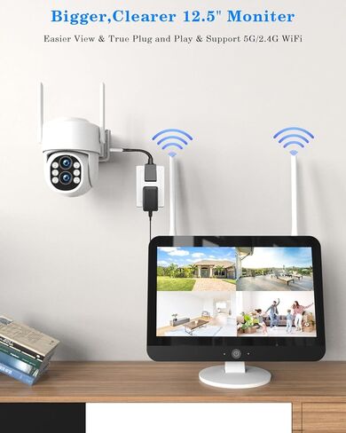 نظام كاميرا أمان 4K لاسلكي، عدسة مزدوجة 4MP+4MP 10X تكبير 2.4G/5G كاميرات PTZ لأمن المنزل في الهواء الطلق، تتبع تلقائي، شاشة NVR مقاس 10 بوصات مثبتة مسبقًا مع محرك أقراص ثابتة سعة 1 تيرابايت، تسجيل على مدار الساعة طوال أيام الأسبوع in Kuwait