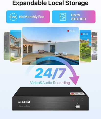 ZOSI 3K Lite 8CH H.265+ Home Security Camera System with AI Human/Vehicle Detection,Night Vision,5MP Lite 8 Channel CCTV DVR,4pcs 1080P 1920TVL 2MP Outdoor Indoor Surveillance Dome Cameras (No HDD) in Saudi Arabia