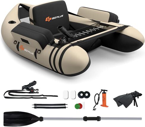 Goplus Inflatable Float Tube, Fishing Belly Boat with Fish Ruler, Pump, Storage Pockets, Adjustable Straps, Fishing Float Tube for Angling, 350LBS Load Capacity in Saudi Arabia