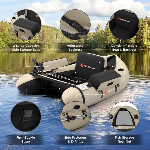 Goplus Inflatable Float Tube, Fishing Belly Boat with Fish Ruler, Pump, Storage Pockets, Adjustable Straps, Fishing Float Tube for Angling, 350LBS Load Capacity in Saudi Arabia