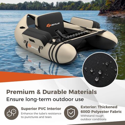 Goplus Inflatable Float Tube, Fishing Belly Boat with Fish Ruler, Pump, Storage Pockets, Adjustable Straps, Fishing Float Tube for Angling, 350LBS Load Capacity in Saudi Arabia