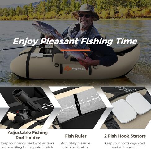 Goplus Inflatable Float Tube, Fishing Belly Boat with Fish Ruler, Pump, Storage Pockets, Adjustable Straps, Fishing Float Tube for Angling, 350LBS Load Capacity in Saudi Arabia