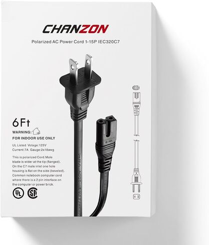 Chanzon 10ft Vizio Power Cord 7A 125v for Vizio D-E-M-Series HDTV Smart LED Sharp LCD TV Sony PS1 (2 Prong NEMA-1-15P IEC320-C7 Plug) 2Slot Universal Replacement Wall Polarized AC Cable(UL Listed) in Kuwait