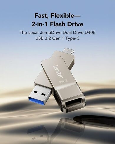 محرك أقراص Lexar D40E سعة 256 جيجابايت ثنائي USB 3.2 Gen 1 Type-C™، محرك أقراص فلاش USB-C ذو تصميم دوار ذو تصميم دوار (LJDD40E256G-BNSNG) in Kuwait