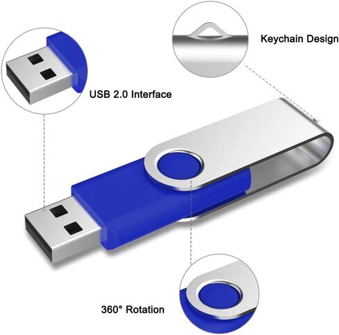 Aiibe 5 عبوات من محركات أقراص فلاش USB سعة 64 جيجابايت سعة 64 جيجابايت محركات أقراص فلاش محرك إبهام دوار USB عصا USB 2.0 قلم (64 جيجا، 5 ألوان مختلطة: أسود أحمر أصفر أبيض أرجواني) in Kuwait