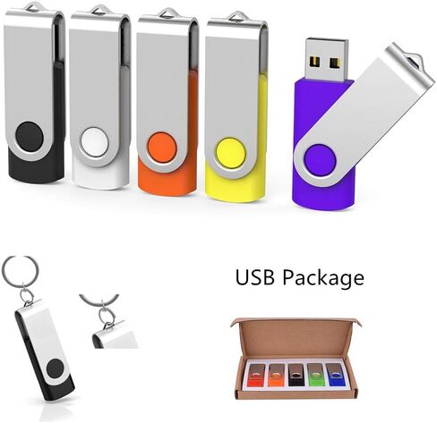 Aiibe 5 عبوات من محركات أقراص فلاش USB سعة 64 جيجابايت سعة 64 جيجابايت محركات أقراص فلاش محرك إبهام دوار USB عصا USB 2.0 قلم (64 جيجا، 5 ألوان مختلطة: أسود أحمر أصفر أبيض أرجواني) in Kuwait