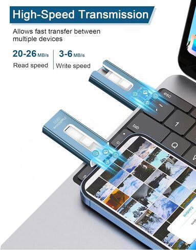محرك أقراص فلاش USB سعة 256 جيجابايت للهاتف والوسادة، عصا صور، محركات أقراص USB خارجية عالية السرعة لتخزين الصور، عصا ذاكرة لحفظ المزيد من الصور ومقاطع الفيديو (أزرق، 256 جيجابايت) in Saudi Arabia