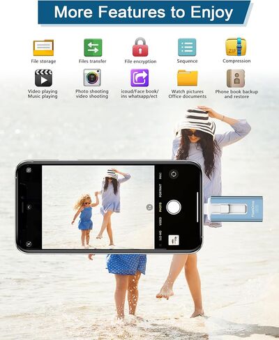 محرك أقراص فلاش USB سعة 256 جيجابايت للهاتف والوسادة، عصا صور، محركات أقراص USB خارجية عالية السرعة لتخزين الصور، عصا ذاكرة لحفظ المزيد من الصور ومقاطع الفيديو (أزرق، 256 جيجابايت) in Saudi Arabia