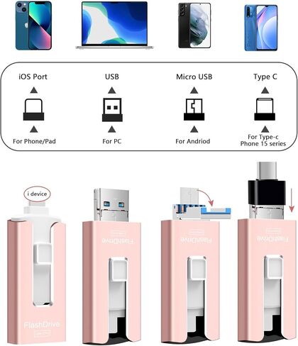 256GB USB Flash Drive for Phone and Pad, Photo Stick High Speed External USB Thumb Drives Photo Storage Memory Stick for Save More Photos and Videos (Blue, 256GB) in Saudi Arabia