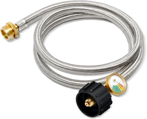 5FT Stainless Braided Propane Hose Adapter 1lb to 20 lb with Gauge, Propane Tank Hose Adapter, Compatible with BLACKSTONE 17"and 22" Griddle, Char-Broil, Weber Q, and More 1lb Portable Appliances in Saudi Arabia