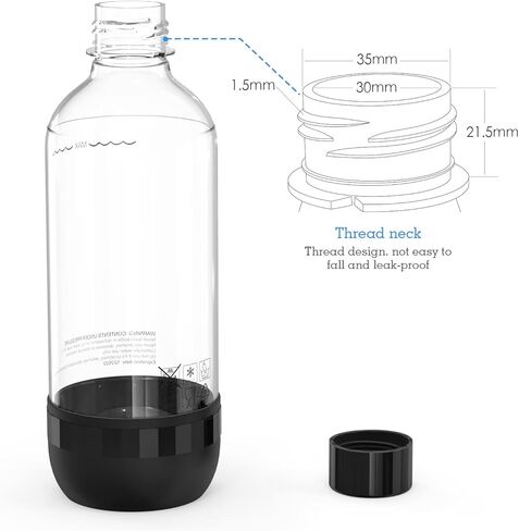 Mycket Soda Maker Bottles, 1 Liter Carbonating Bottles, BPA Free, Reusable Sparkling Water Bottles, Replacement Bottle for Soda Machine, 2 Pack, Black & White in Saudi Arabia