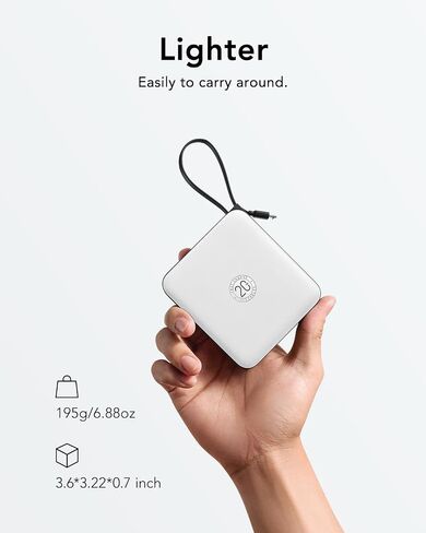 VRURC Portable Charger with Built-in Cables, 10000mAh Battery Pack PD 20W for iPhone, 22.5W USB C Travel Power Bank for iPhone 15 14 13 Samsung Galaxy S23 S22 Google Android Airpods Pro, Whtie in Saudi Arabia