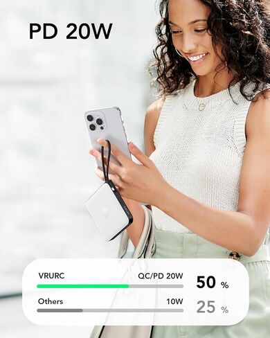 VRURC Portable Charger with Built-in Cables, 10000mAh Battery Pack PD 20W for iPhone, 22.5W USB C Travel Power Bank for iPhone 15 14 13 Samsung Galaxy S23 S22 Google Android Airpods Pro, Whtie in Saudi Arabia