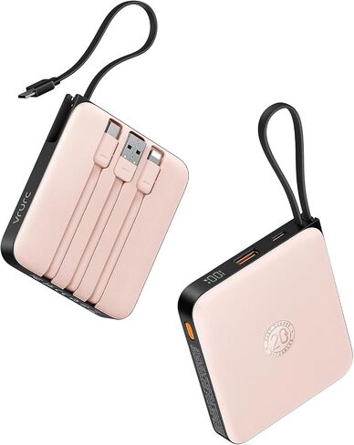 VRURC Portable Charger with Built-in Cables, 10000mAh Battery Pack PD 20W for iPhone, 22.5W USB C Travel Power Bank for iPhone 15 14 13 Samsung Galaxy S23 S22 Google Android Airpods Pro, Whtie in Kuwait