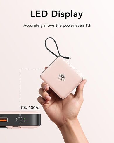 VRURC Portable Charger with Built-in Cables, 10000mAh Battery Pack PD 20W for iPhone, 22.5W USB C Travel Power Bank for iPhone 15 14 13 Samsung Galaxy S23 S22 Google Android Airpods Pro, Whtie in Kuwait