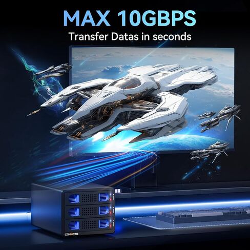 Aluminum 4 Bay 10Gbps Hard Drive Enclosure with Cooling Fan for 2.5“/3.5" SATA HDD/SSD with USB A/C 3.2 Gen 2, Support Hot Swappable, Daisy Chain Expansion, Tool-Free, DAS(NO RAID/NAS) in Saudi Arabia