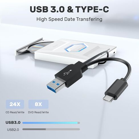 محرك أقراص DVD خارجي من Unitek، مشغل أقراص CD/DVD +/-RW/DVD محمول USB C مع قارئ بطاقة SD USB 3.0 USB C Hub CD ROM Burner متوافق مع أجهزة الكمبيوتر المحمول المكتبية وأجهزة الكمبيوتر المكتبية Windows Linux OS Surface Apple Mac in Kuwait