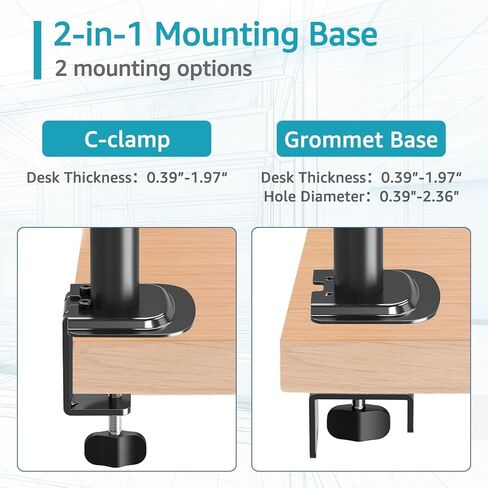 حامل كمبيوتر محمول واحد من MOUNTUP لأجهزة الكمبيوتر المحمول مقاس 13-17 بوصة، ذراع كمبيوتر محمول قابل للتعديل بالكامل، حامل كمبيوتر محمول كامل الحركة، يحمل ما يصل إلى 17.6 رطل، مع مشبك/حلقة تثبيت، MU4001-A in Kuwait