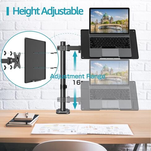 حامل كمبيوتر محمول واحد من MOUNTUP لأجهزة الكمبيوتر المحمول مقاس 13-17 بوصة، ذراع كمبيوتر محمول قابل للتعديل بالكامل، حامل كمبيوتر محمول كامل الحركة، يحمل ما يصل إلى 17.6 رطل، مع مشبك/حلقة تثبيت، MU4001-A in Kuwait