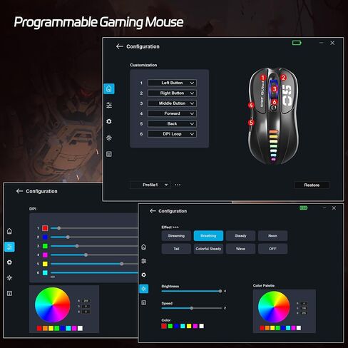 Uciefy Z05 Wireless Gaming Mouse, Tri-Mode 2.4G/Blutooth/USB-C Wired Mouse, 6 Programmable Buttons, 12000 DPI Optical Sensor, 16.8M RGB Backlit, Ergonomic Gaming Mouse for Mac, Laptop, PC (Black) in Saudi Arabia
