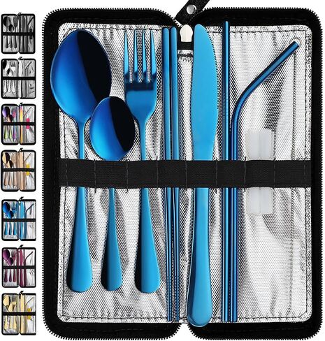 VANDBAO Portable Travel Utensils, Reusable Silverware with Case for Fixing Tableware, 9 Pieces Stainless Steel Stable Flatware Set, Camping Picnic Cutlery Set (Black Set) in Saudi Arabia