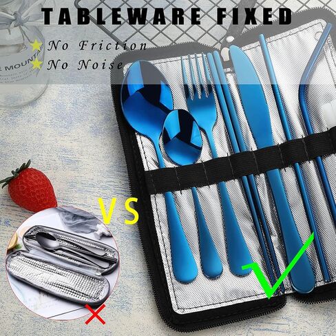 VANDBAO Portable Travel Utensils, Reusable Silverware with Case for Fixing Tableware, 9 Pieces Stainless Steel Stable Flatware Set, Camping Picnic Cutlery Set (Black Set) in Saudi Arabia