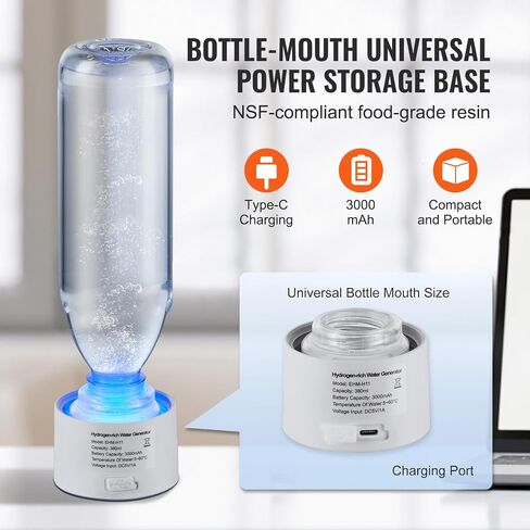 VEVOR Hydrogen Water Bottle, Hydrogen Water Bottle Generator up to 2000 ppb, 380ml Portable Hydrogen Water Machine, SPE Technology hydrogen water generator with Nasal Inhalation Tube and Self-Cleaning in Saudi Arabia