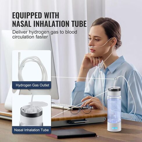 VEVOR Hydrogen Water Bottle, Hydrogen Water Bottle Generator up to 2000 ppb, 380ml Portable Hydrogen Water Machine, SPE Technology hydrogen water generator with Nasal Inhalation Tube and Self-Cleaning in Saudi Arabia