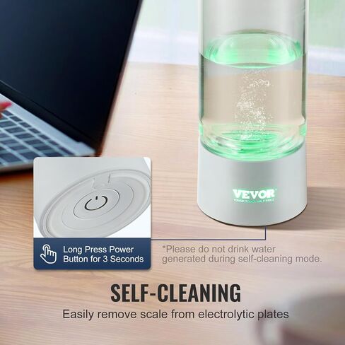 VEVOR Hydrogen Water Bottle, Hydrogen Water Bottle Generator up to 2000 ppb, 380ml Portable Hydrogen Water Machine, SPE Technology hydrogen water generator with Nasal Inhalation Tube and Self-Cleaning in Saudi Arabia