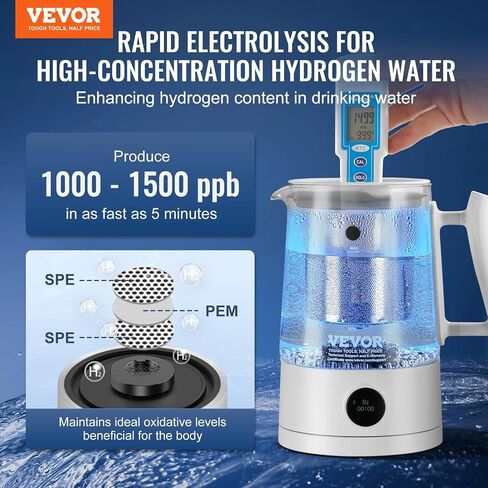 VEVOR Hydrogen Water Bottle, Hydrogen Water Bottle Generator up to 2000 ppb, 380ml Portable Hydrogen Water Machine, SPE Technology hydrogen water generator with Nasal Inhalation Tube and Self-Cleaning in Saudi Arabia