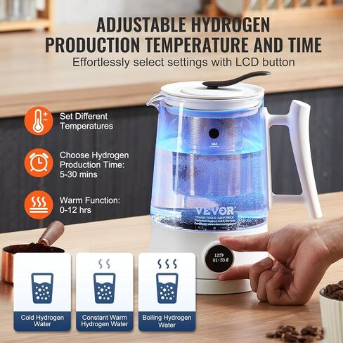 VEVOR Hydrogen Water Bottle, Hydrogen Water Bottle Generator up to 2000 ppb, 380ml Portable Hydrogen Water Machine, SPE Technology hydrogen water generator with Nasal Inhalation Tube and Self-Cleaning in Saudi Arabia