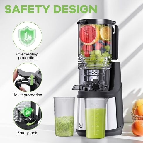 Masticating Juicer, 350W Slow Cold Press Juicer with 5.8" Extra-Large Feeding Chute, Juicer Machines for Whole Fruits and Vegetables, Easy to Clean with Brush in Kuwait