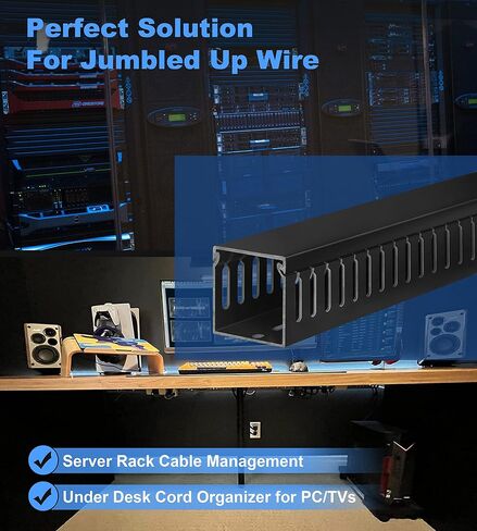 ZhiYo Cable Raceway 78in(2xL39in)، إدارة كابلات حامل الخادم تحت منظم سلك المكتب، قناة كابل PVC آمنة للكهرباء، قناة سلكية مفتوحة للشبكة/الكمبيوتر الشخصي/أجهزة التلفاز، قناة سلكية H2 x W2in أسود in Saudi Arabia