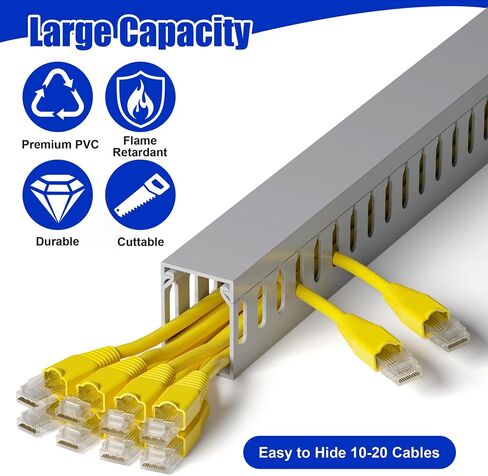 ZhiYo Cable Raceway 78in(2xL39in)، إدارة كابلات حامل الخادم تحت منظم سلك المكتب، قناة كابل PVC آمنة للكهرباء، قناة سلكية مفتوحة للشبكة/الكمبيوتر الشخصي/أجهزة التلفاز، قناة سلكية H2 x W2in أسود in Saudi Arabia
