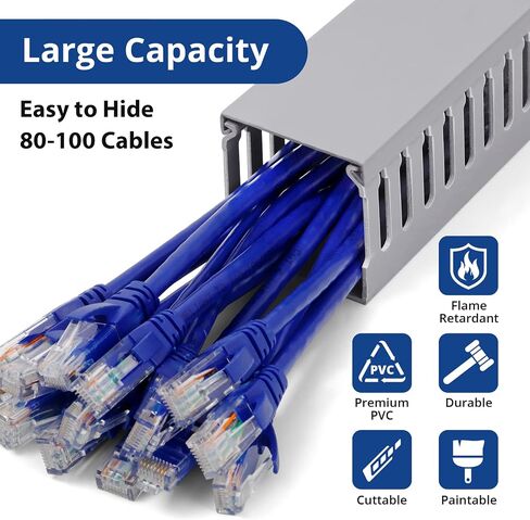ZhiYo Cable Raceway 78in(2xL39in)، إدارة كابلات حامل الخادم تحت منظم سلك المكتب، قناة كابل PVC آمنة للكهرباء، قناة سلكية مفتوحة للشبكة/الكمبيوتر الشخصي/أجهزة التلفاز، قناة سلكية H2 x W2in أسود in Saudi Arabia