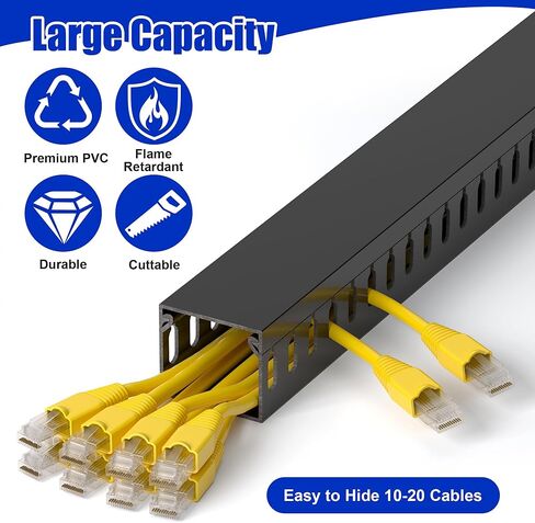 ZhiYo Cable Raceway 78in(2xL39in)، إدارة كابلات حامل الخادم تحت منظم سلك المكتب، قناة كابل PVC آمنة للكهرباء، قناة سلكية مفتوحة للشبكة/الكمبيوتر الشخصي/أجهزة التلفاز، قناة سلكية H2 x W2in أسود in Kuwait