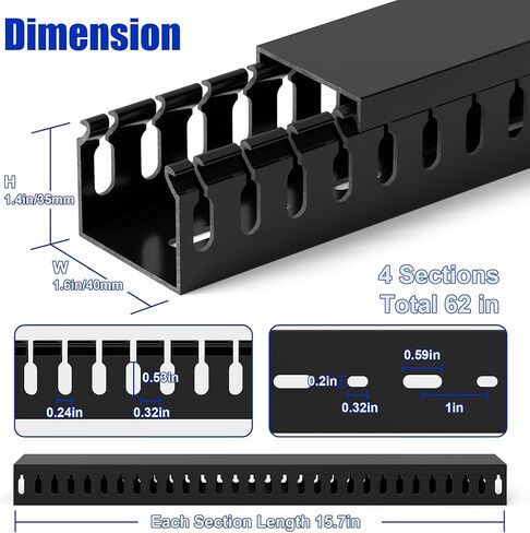 ZhiYo Cable Raceway 78in(2xL39in)، إدارة كابلات حامل الخادم تحت منظم سلك المكتب، قناة كابل PVC آمنة للكهرباء، قناة سلكية مفتوحة للشبكة/الكمبيوتر الشخصي/أجهزة التلفاز، قناة سلكية H2 x W2in أسود in Kuwait