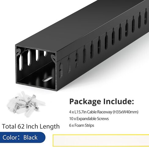 ZhiYo Cable Raceway 78in(2xL39in)، إدارة كابلات حامل الخادم تحت منظم سلك المكتب، قناة كابل PVC آمنة للكهرباء، قناة سلكية مفتوحة للشبكة/الكمبيوتر الشخصي/أجهزة التلفاز، قناة سلكية H2 x W2in أسود in Kuwait