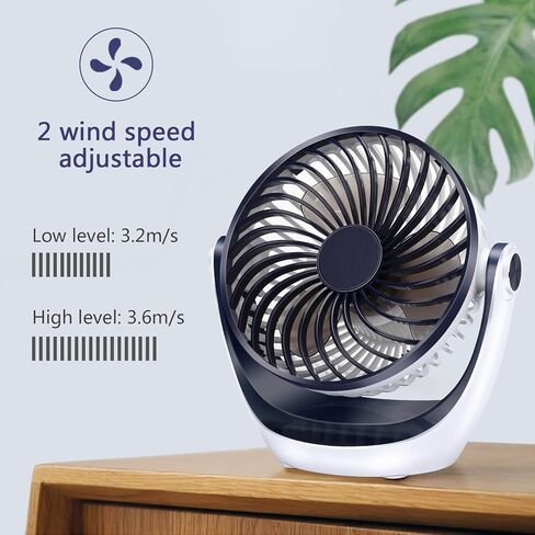 Aluan Desk Fan Small Table Fan with Strong Airflow Quiet Operation Portable Fan Speed Adjustable Head 360°Rotatable Mini Personal Fan for Home Office Bedroom Table and Desktop 5.1 Inch in Saudi Arabia