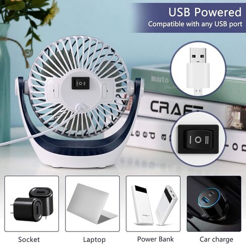 Aluan Desk Fan Small Table Fan with Strong Airflow Quiet Operation Portable Fan Speed Adjustable Head 360°Rotatable Mini Personal Fan for Home Office Bedroom Table and Desktop 5.1 Inch in Saudi Arabia