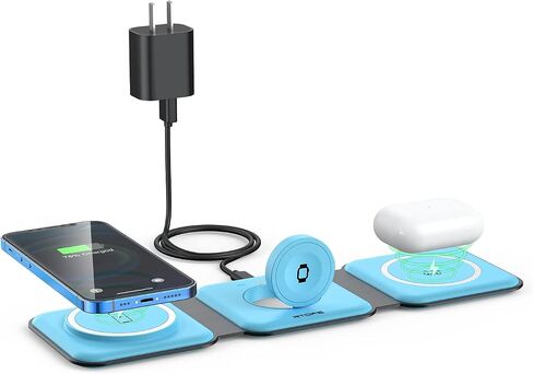 Wireless Charger 3 in 1,RTOPS Magnetic GaN Travel Wireless Charging Station Compatible with Apple Magsafe Multiple Devices for iphone17/16/15/14/13/Pro/Max,iWatch,AirPods4/3/2/Pro (Adapter Includes) in Kuwait