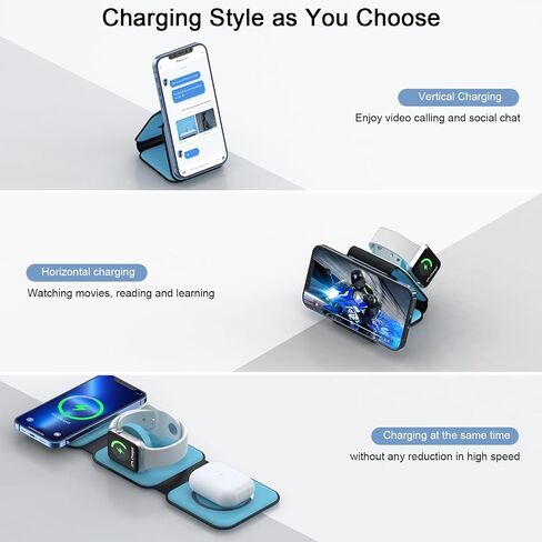Wireless Charger 3 in 1,RTOPS Magnetic GaN Travel Wireless Charging Station Compatible with Apple Magsafe Multiple Devices for iphone17/16/15/14/13/Pro/Max,iWatch,AirPods4/3/2/Pro (Adapter Includes) in Kuwait