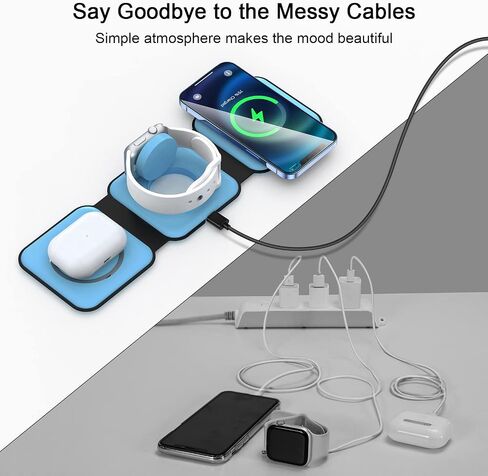 Wireless Charger 3 in 1,RTOPS Magnetic GaN Travel Wireless Charging Station Compatible with Apple Magsafe Multiple Devices for iphone17/16/15/14/13/Pro/Max,iWatch,AirPods4/3/2/Pro (Adapter Includes) in Kuwait