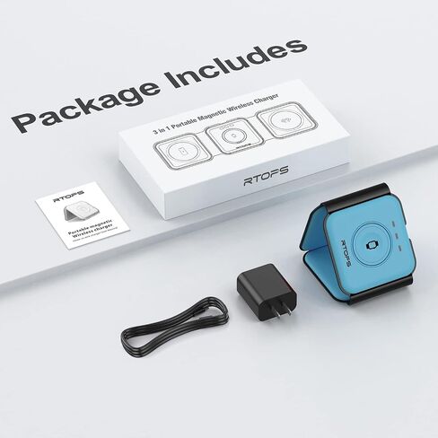 Wireless Charger 3 in 1,RTOPS Magnetic GaN Travel Wireless Charging Station Compatible with Apple Magsafe Multiple Devices for iphone17/16/15/14/13/Pro/Max,iWatch,AirPods4/3/2/Pro (Adapter Includes) in Kuwait