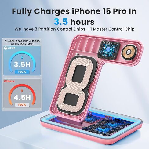 WAITIEE Wireless Charger 3 in 1, 15W Fast Charging Station for Apple Watch 10/9/8/Ultra 2/Ultra/SE/7/6/5/4/3/2, for AirPods 3/2/1/Pro for iPhone 16/15/14/13 /Plus/Pro/Pro Max/12/11(Black) in Saudi Arabia
