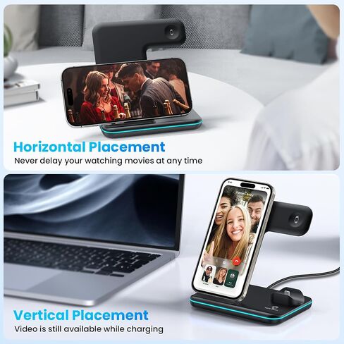WAITIEE Wireless Charger 3 in 1, 15W Fast Charging Station for Apple Watch 10/9/8/Ultra 2/Ultra/SE/7/6/5/4/3/2, for AirPods 3/2/1/Pro for iPhone 16/15/14/13 /Plus/Pro/Pro Max/12/11(Black) in Saudi Arabia