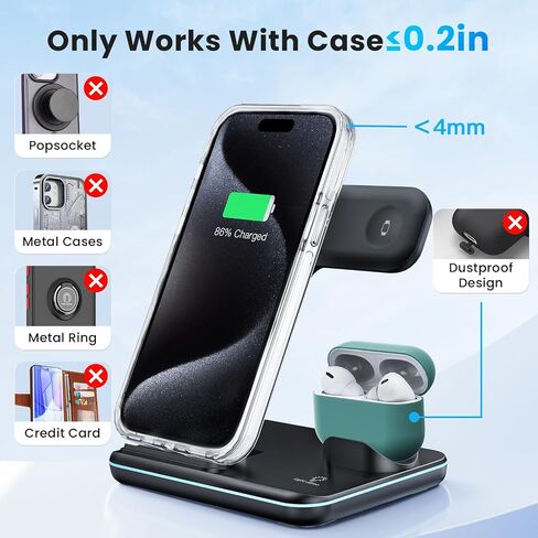 WAITIEE Wireless Charger 3 in 1, 15W Fast Charging Station for Apple Watch 10/9/8/Ultra 2/Ultra/SE/7/6/5/4/3/2, for AirPods 3/2/1/Pro for iPhone 16/15/14/13 /Plus/Pro/Pro Max/12/11(Black) in Saudi Arabia