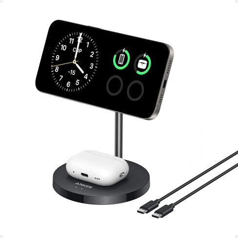 Anker MagSafe Compatible MagGo Charger Stand, iPhone 16 Wireless Charger, 2-in-1 Charging Station, Qi2 Certified 15W Wireless Charger Stand, for iPhone 16/15/14/13/12, AirPods Pro (No AC Adapter) in Saudi Arabia