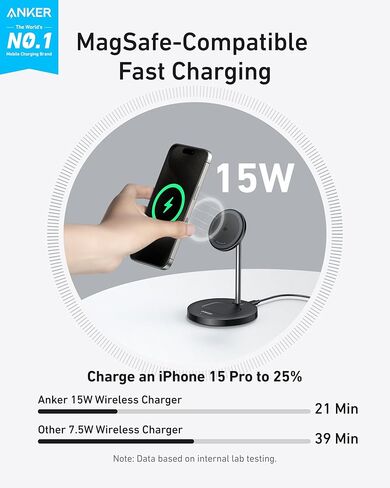 Anker MagSafe Compatible MagGo Charger Stand, iPhone 16 Wireless Charger, 2-in-1 Charging Station, Qi2 Certified 15W Wireless Charger Stand, for iPhone 16/15/14/13/12, AirPods Pro (No AC Adapter) in Saudi Arabia